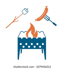 Brazier, zephyr and sausage icon. Vector illustration

