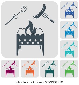 Brazier, zephyr and sausage icon. Vector illustration

