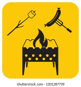 Brazier, zephyr and sausage icon. Vector illustration

