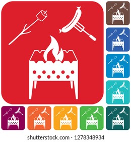 Brazier, zephyr and sausage icon. Vector illustration


