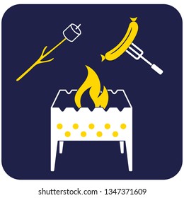 Brazier, zephyr and sausage icon. Vector illustration

