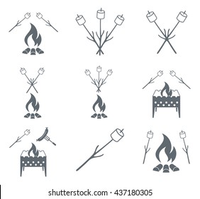 Brazier, zephyr and sausage icon. Vector illustration