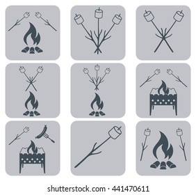 Brazier, zephyr and sausage icon. Vector illustration

