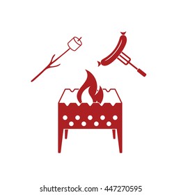Brazier, zephyr and sausage icon. Vector illustration