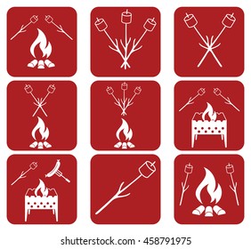 Brazier, zephyr and sausage icon. Vector illustration