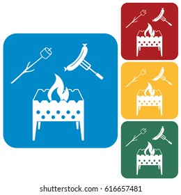 Brazier, zephyr and sausage icon. Vector illustration