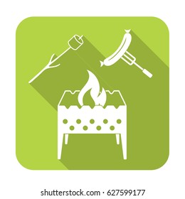 Brazier, zephyr and sausage icon. Vector illustration


