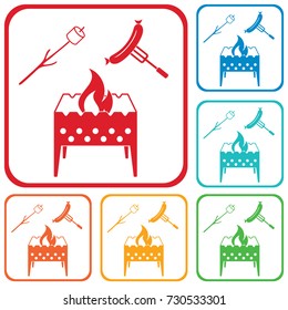 Brazier, zephyr and sausage icon. Vector illustration

