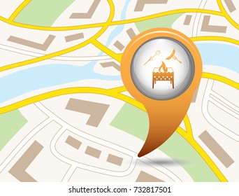 Brazier, zephyr and sausage icon. Vector illustration

