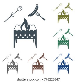 Brazier, zephyr and sausage icon. Vector illustration