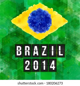 Brazil 2014 football poster. Hexagon background. Vector illustration.