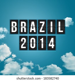 Brazil 2014 football poster. Sky background and timetable stylized letters. Vector illustration. 