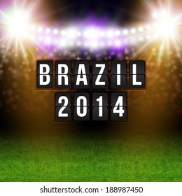 Brazil 2014 football poster. Stadium background and timetable stylized letters. Vector illustration. 