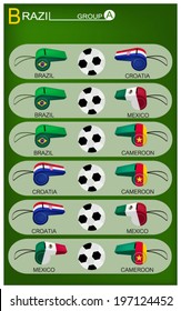 Brazil 2014 Group A, The Flags of 4 Nations of Football or Soccer Championship in Final Tournament at Brazil. 