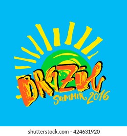 Brazil 2016 hand lettering brush calligraphy poster. Artistic modern design for a logo, greeting cards, invitations.