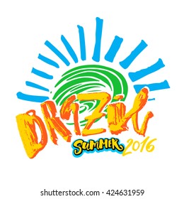 Brazil 2016 hand lettering brush calligraphy poster. Artistic modern design for a logo, greeting cards, invitations.