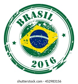 Brazil 2016 postal grunge stamp, isolated on white background, vector illustration.