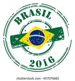 Brazil 2016 postal grunge stamp, isolated on white background, vector illustration.