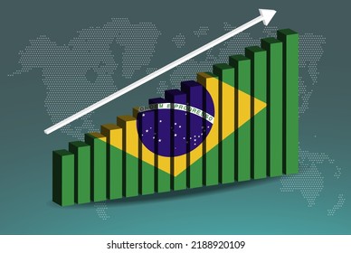 Gráfico gráfico de barras 3D de Brasil vector, flecha ascendente de datos, concepto de estadísticas de país, bandera de Brasil en gráfico de barras 3D, valores crecientes, idea de banner de noticias