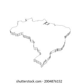 Brasilien - 3D schwarz dünnen Umriss Silhouette Karte des Landes. Einfache flache Vektorgrafik