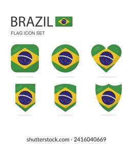 Los iconos de bandera en 3d de Brasil de 6 formas todas aisladas en fondo blanco.