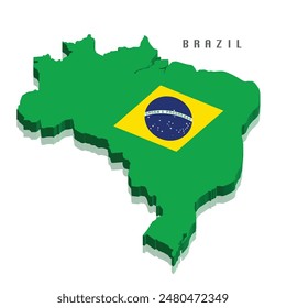 Brazil 3d flag map on white background