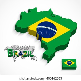 Brazil 3D ( flag and map ) ( Transportation and tourism concept )