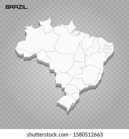 Brazil 3d map with borders of regions. Vector illustration