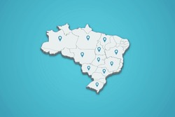 Brazil 3D map illustration with province map pin on isolated background