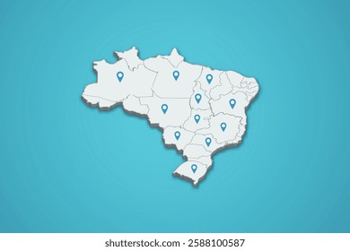 Brazil 3D map illustration with province map pin on isolated background