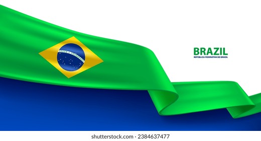 Bandera de la cinta 3D de Brasil. Doble ondeando la bandera 3D en colores de la bandera nacional de Brasil. Diseño de fondo de la bandera nacional.
