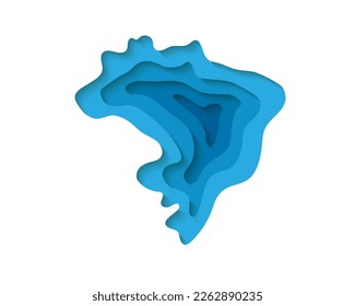 Brazil 3d symbol in paper cut style. Brazil map illustration design. Country map cut out of paper banner. Illustration for website design