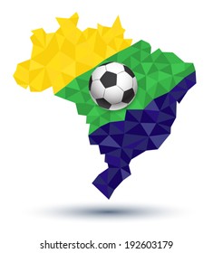 Brazil abstract map with soccer ball. Can use for printing brazil travel soccer sport festival.