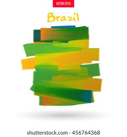  Brasil. Textura abstracta, pintura acrílica o de aceite sobre lienzo. Hecho a mano. Para el concepto deportivo o los productos promocionales impresos. Paleta colorida de los ásperos trazos del artista.