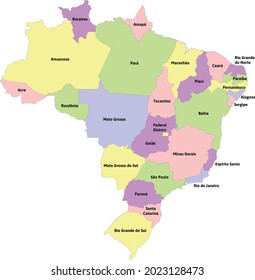 Brazil administrative map with states. Colored. Vector