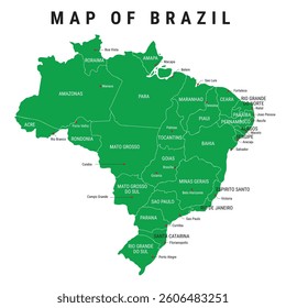 Brazil Administrative map vector isolated illustration. Brazil color map with regions. Political map of Brazil with Regions states, Red, Blue, Green, Grey, Colorful Brazil outline map, eps 10 image