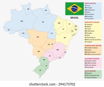 Brazil, administrative and territorial division map with flag