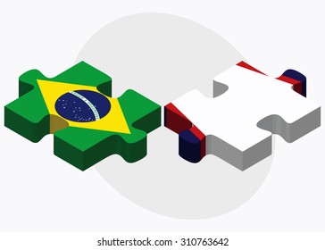 Brazil and American Samoa Flags in puzzle isolated on white background
