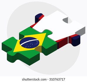 Brazil and American Samoa Flags in puzzle isolated on white background