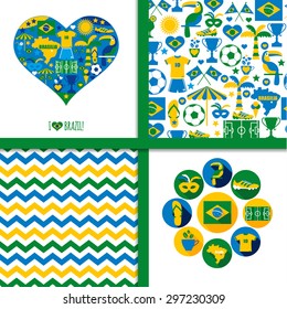 Brazil background set. Icons and seamless pattern.