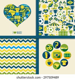 Brazil background set. Icons and seamless pattern.