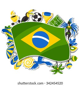 Brazil background with sticker objects and cultural symbols.