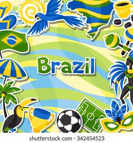 Brazil background with sticker objects and cultural symbols.