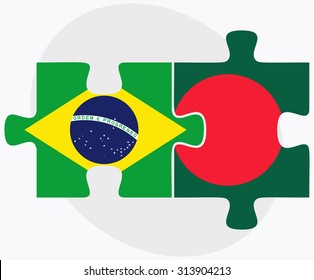 Brazil and Bangladesh Flags in puzzle  isolated on white background
