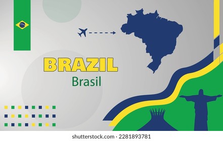 Brazil banner with the flag and landmarks