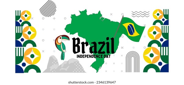 Brazil banner for national day with abstract modern design. Brazilian flag and map with typography and green yellow color theme. 