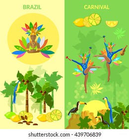 Brazil banners brazilian woman carnival beautiful dancing vector illustration 