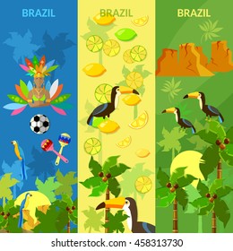 Brazil banners Rio de Janeiro brazilian culture and attractions girl in carnival costume vector illustration 