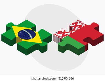 Brazil and Belarus Flags in puzzle  isolated on white background