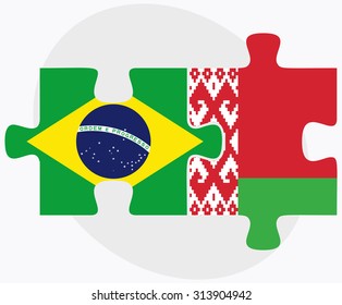 Brazil and Belarus Flags in puzzle  isolated on white background